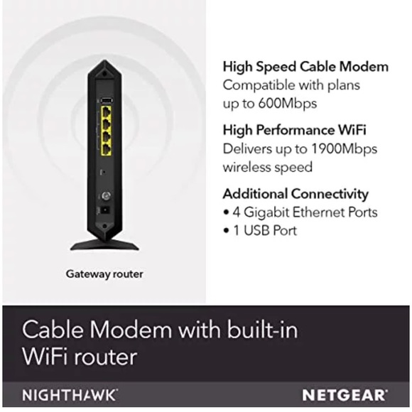 NetGear NightHawk AC1900 WiFi Cable Modem Router - Picture 10 of 12